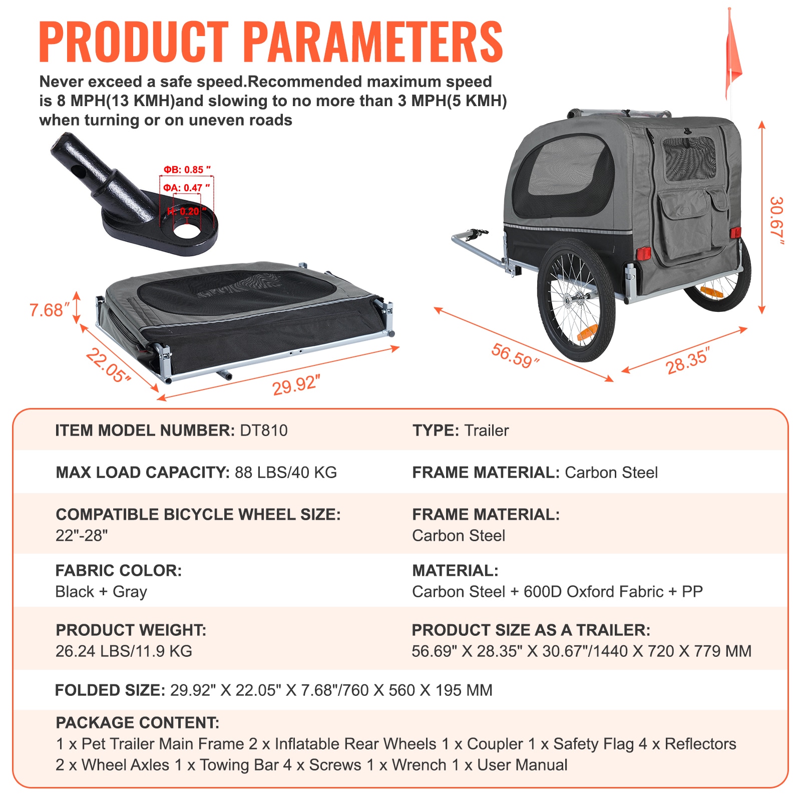 Dog Bike Trailer For Pets, Foldable Pet Bicycle Carrier Black_voghion.com